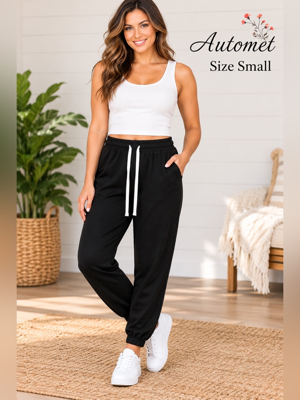 Automet Black Jogger Pants Women’s Small Drawstring Elastic Waist Lounge